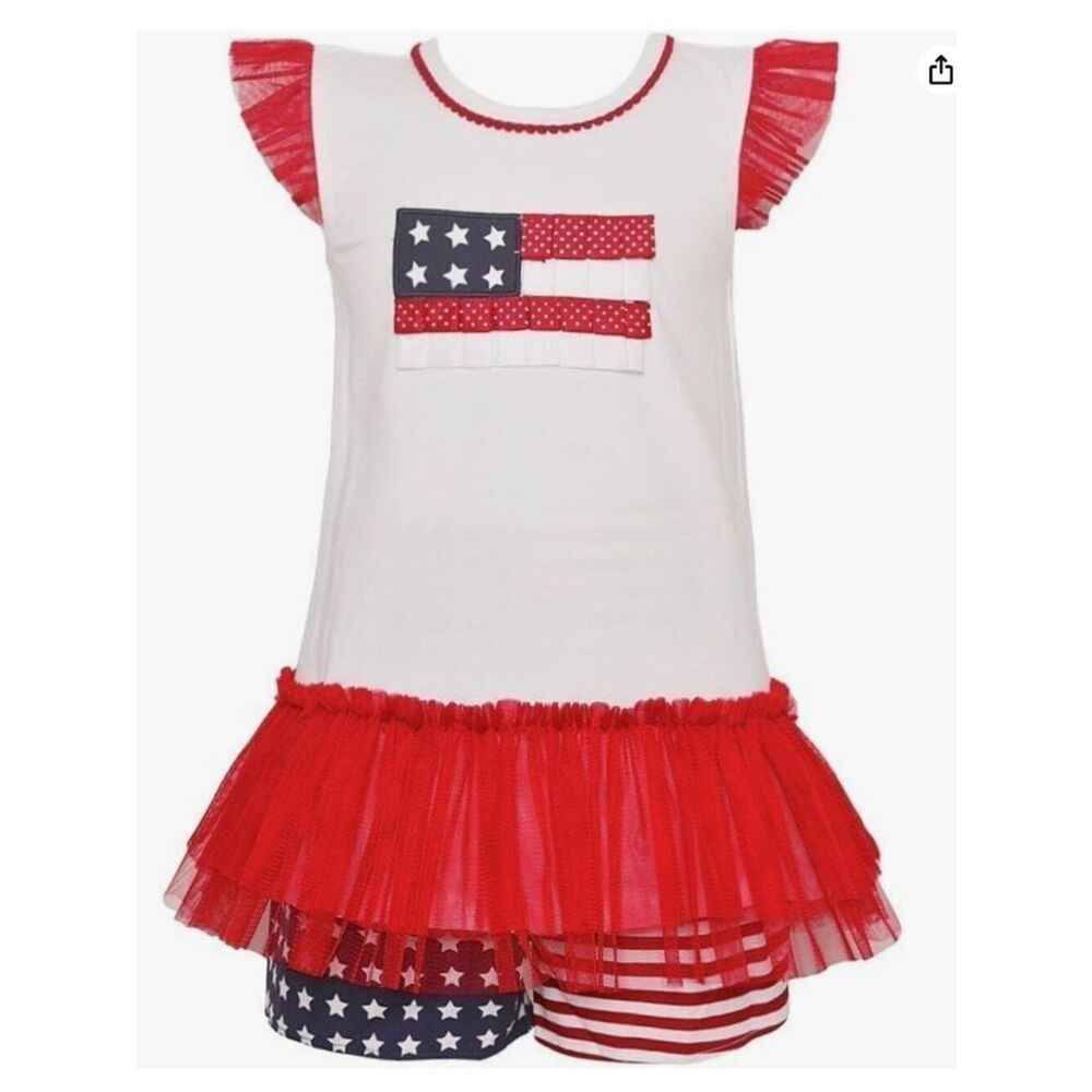 Bonnie Baby red white and blue flag appliqué 2 piece short set 6-9 months NWT